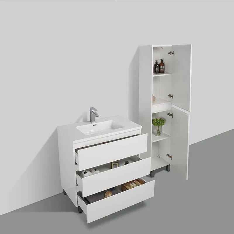 Badschrank mit Füßen, 176 cm, montiert, VERONA, weiß