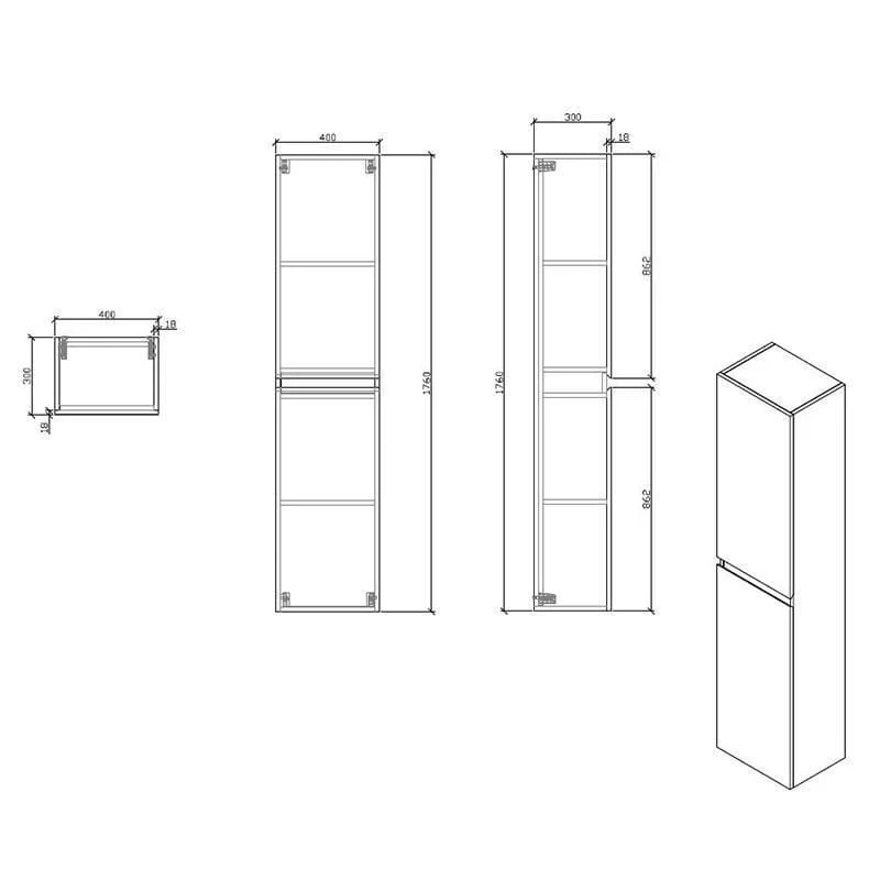 Badschrank mit Füßen, 176 cm, montiert, VERONA, weiß