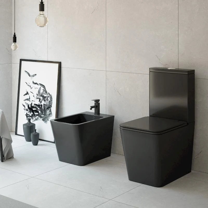 Modernes Stand-WC, Keramik schwarz, ORBIS, niedriger Spülkasten
