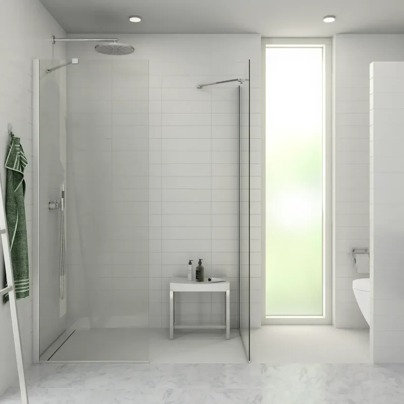 Dreiseitige Dusche, Drehtür mit zwei Seitenwänden, 6 mm ESG-Glas, EasyCare, 200 cm hoch