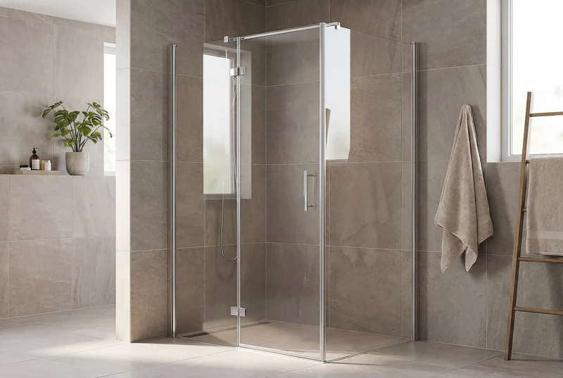 Dreiseitige Dusche, Drehtür mit zwei Seitenwänden, 6 mm ESG-Glas, EasyCare, 200 cm hoch