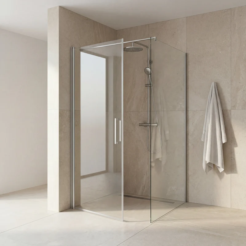 Eckdusche, Drehtür mit fester Seitenwand, 6 mm ESG-Glas, EasyCare, 200 cm hoch