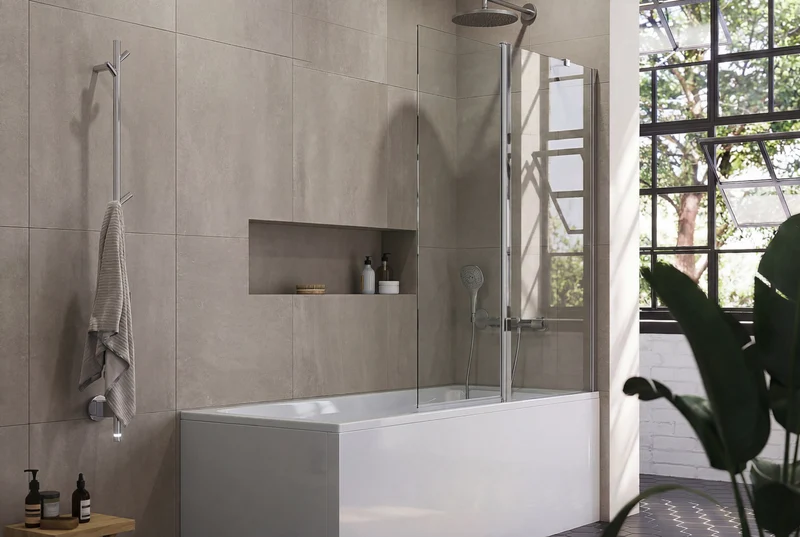 Badewannenaufsatz, Drehtür mit Festteil, 6 mm ESG-Glas, EasyCare, 155 cm hoch