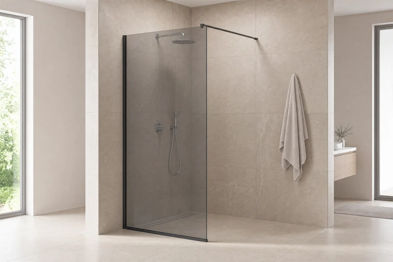 Walk-in Duschwand, feste Glaswand mit Stabilisierung, 6 mm ESG-Glas, EasyCare, 197,5 cm hoch