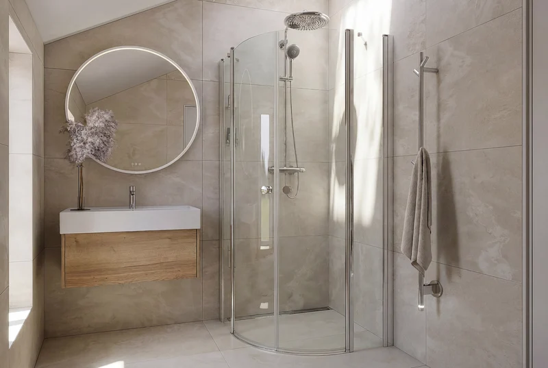Viertelkreis-Dusche mit zwei gebogenen Drehtüren, 6 mm ESG-Glas, EasyCare, 200 cm hoch