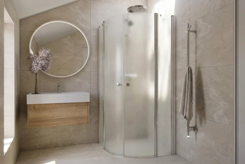 Viertelkreis-Dusche mit zwei gebogenen Drehtüren, 6 mm ESG-Glas, EasyCare, 200 cm hoch
