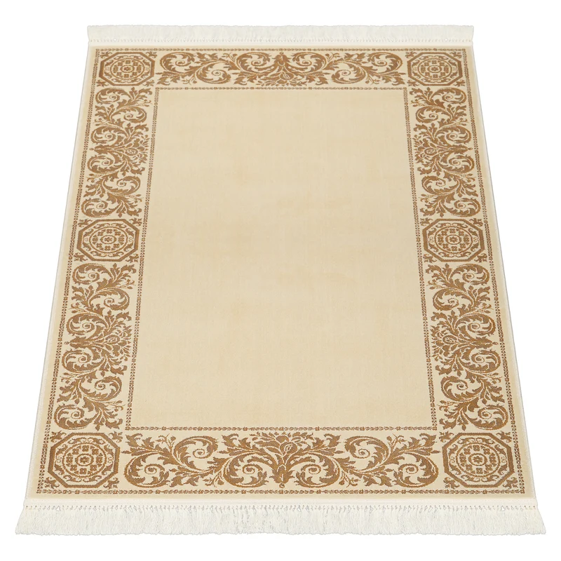 Luxus Teppich Barock Wohnzimmer in beige gold - 100% Viskose, Kurzflor, rutschfest, antiallergisch, ökologisch getestet