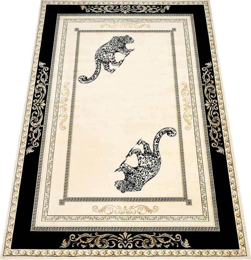 Luxus Teppich Jaguar Motiv - schwarz beige gold - 100% Viskose