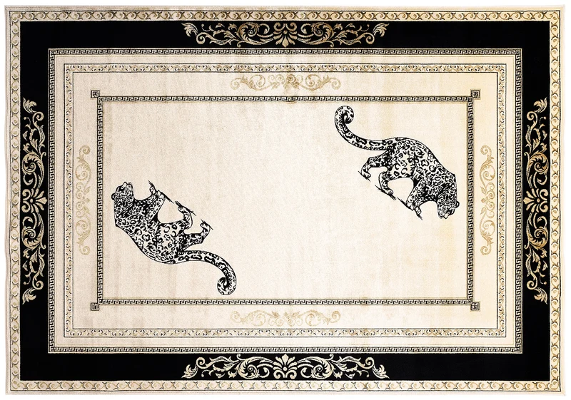 Luxus Teppich Jaguar Motiv - schwarz beige gold - 100% Viskose