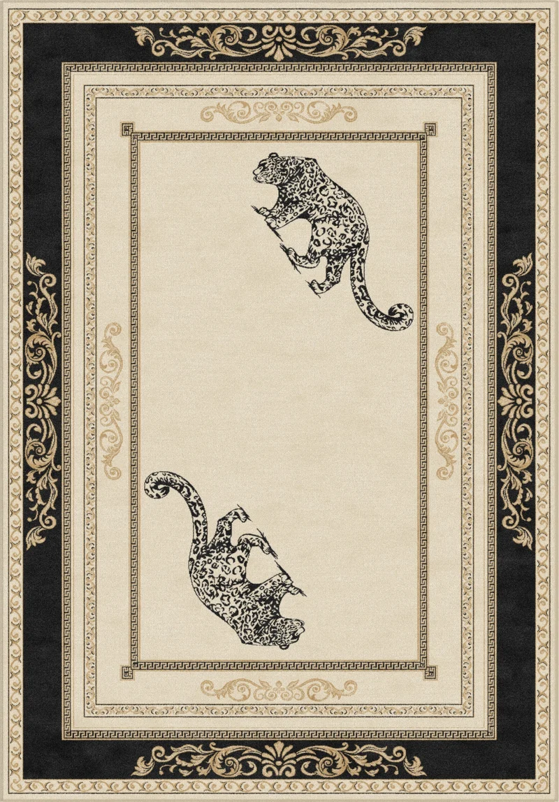 Luxus Teppich Jaguar Motiv - schwarz beige gold - 100% Viskose