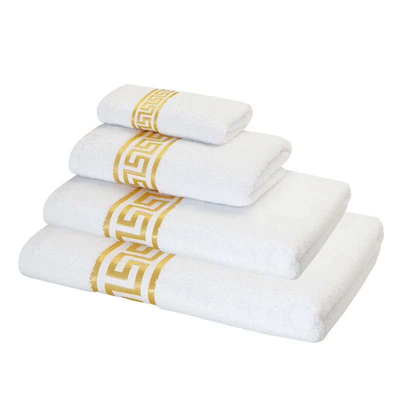 Luxus Mäander Handtücher in weiß gold - 100% Baumwolle - ÖkoTex zertifiziert