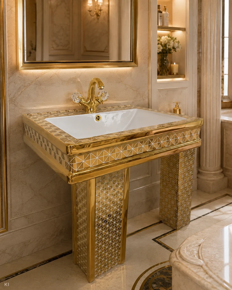Exklusive Toilette Gold Kariert Eckig