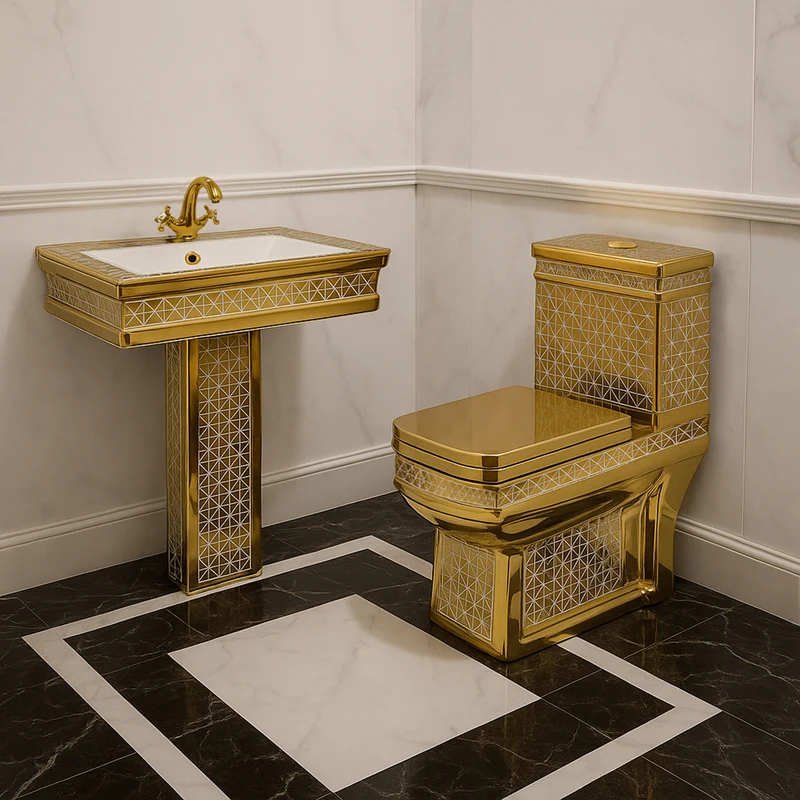 Exklusive Toilette Gold Kariert Eckig