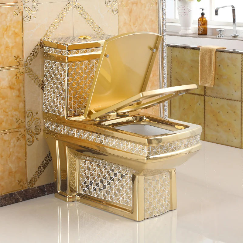 Exklusive Toilette Gold Kariert Eckig