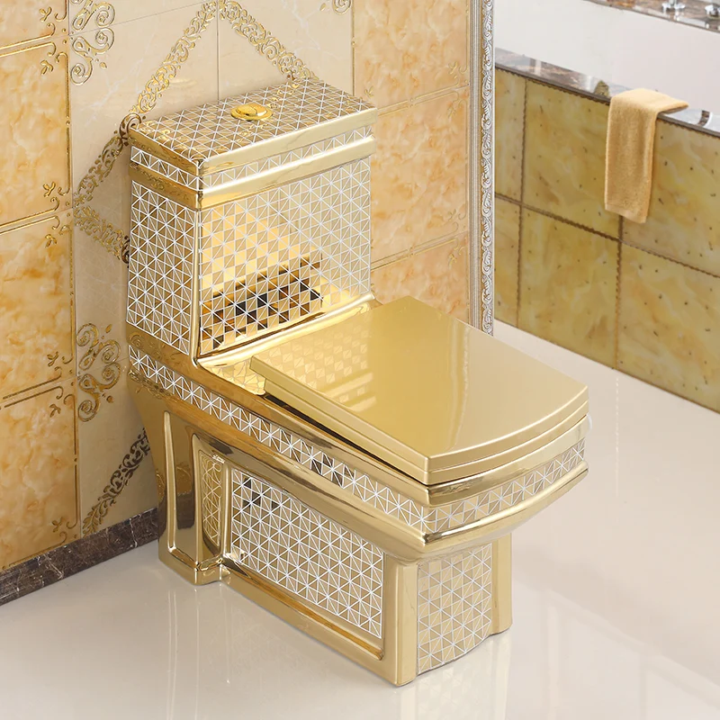 Exklusive Toilette Gold Kariert Eckig