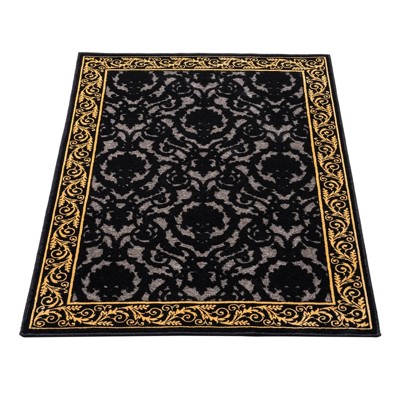 Exklusiver 3D Teppich Wohnzimmer Farashe in Schwarz Gold aus 100% Viskose - Kurzflor, Seidenglanz, Anti-Rutsch, Anti-Allergisch