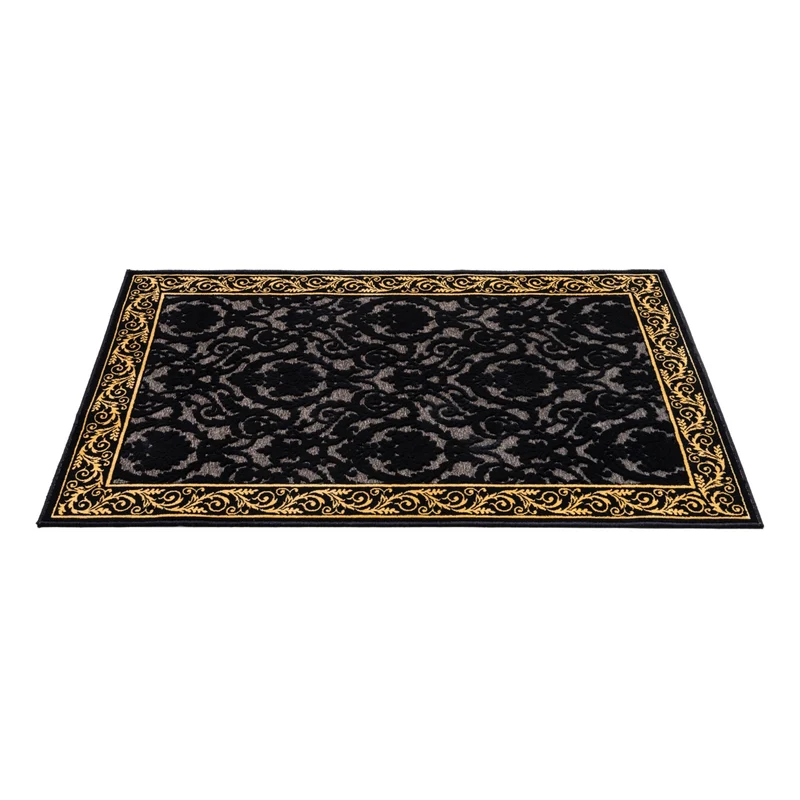 Exklusiver 3D Teppich Wohnzimmer Farashe in Schwarz Gold aus 100% Viskose - Kurzflor, Seidenglanz, Anti-Rutsch, Anti-Allergisch