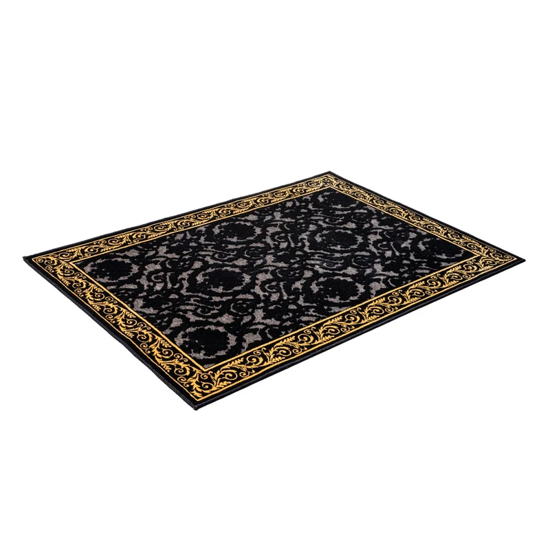Exklusiver 3D Teppich Wohnzimmer Farashe in Schwarz Gold aus 100% Viskose - Kurzflor, Seidenglanz, Anti-Rutsch, Anti-Allergisch