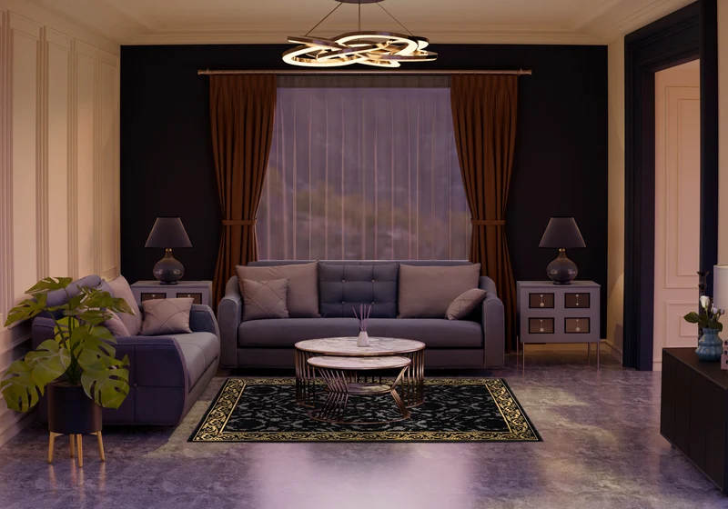 Exklusiver 3D Teppich Wohnzimmer Farashe in Schwarz Gold aus 100% Viskose - Kurzflor, Seidenglanz, Anti-Rutsch, Anti-Allergisch