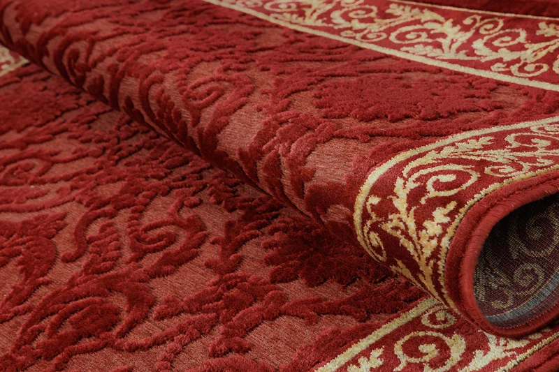 Luxus Teppich Farashe Wohnzimmer in rot - 3D Seiden-Optik - 100% Viskose