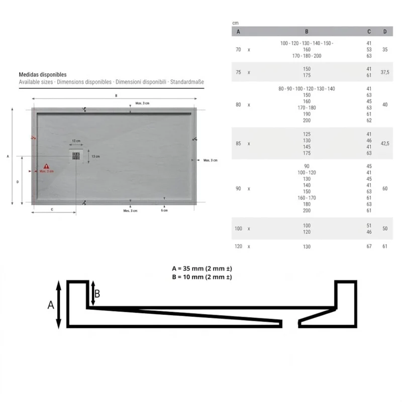 Mineralguss-Duschwanne extra flach mit Rand SARIN SCHWARZ