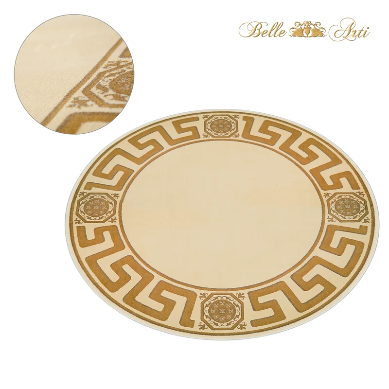 Teppich Rund Mäander Beige