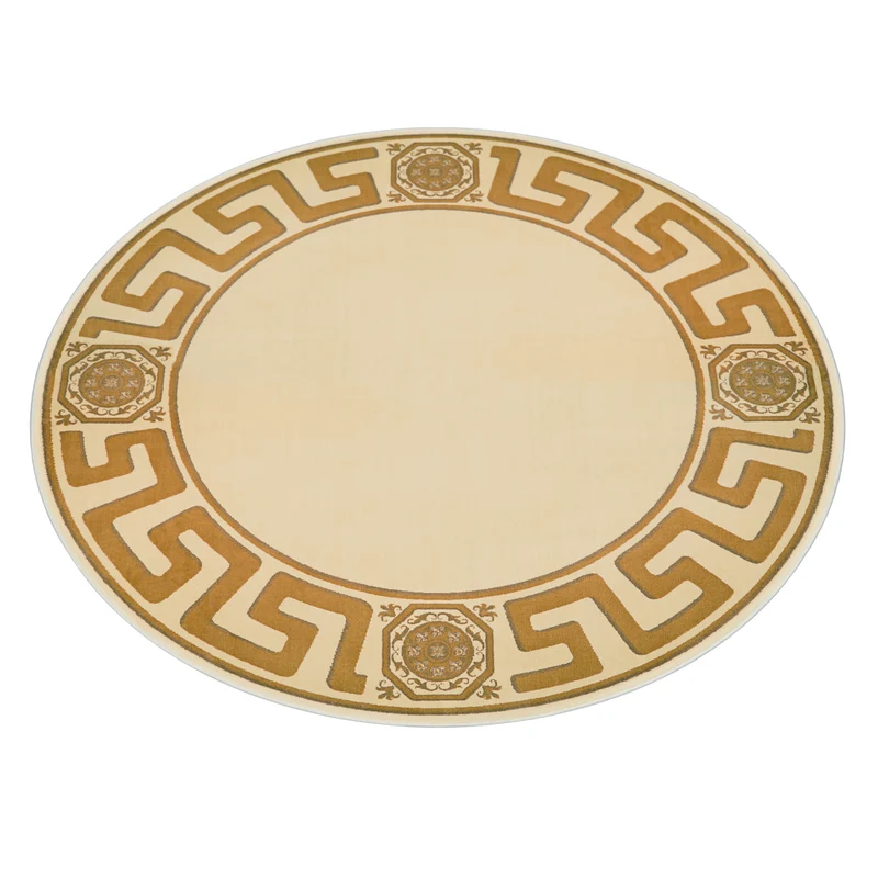 Teppich Rund Mäander Beige