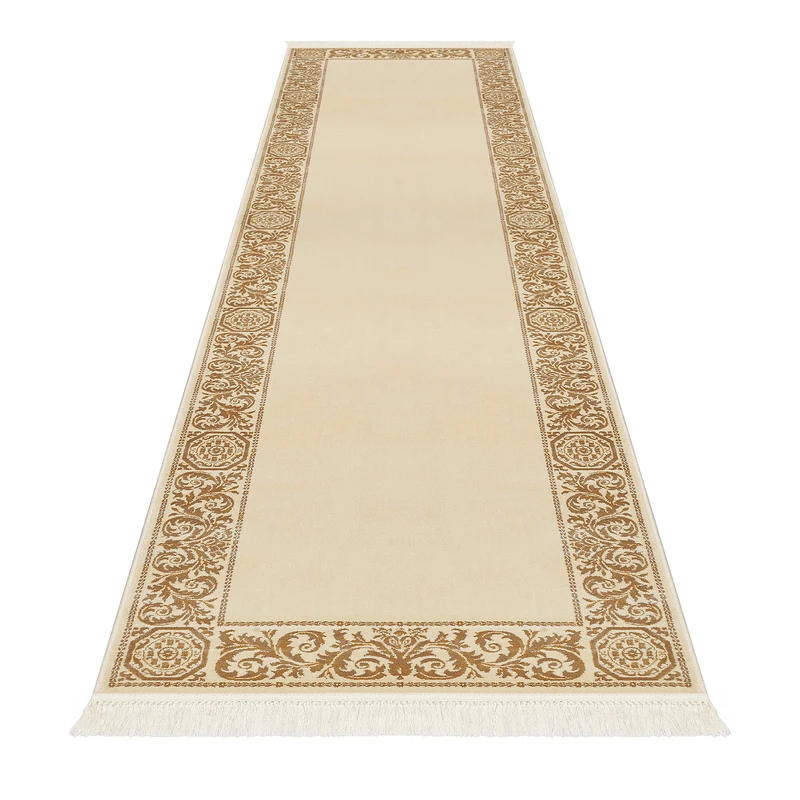 Luxus Barock Teppich Läufer in gold beige für Flur - rechteckig, edel - 100% Viskose