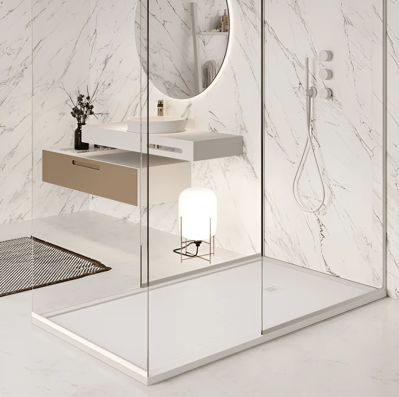 Mineralguss-Duschwanne extra flach mit Rand SARIN WEISS
