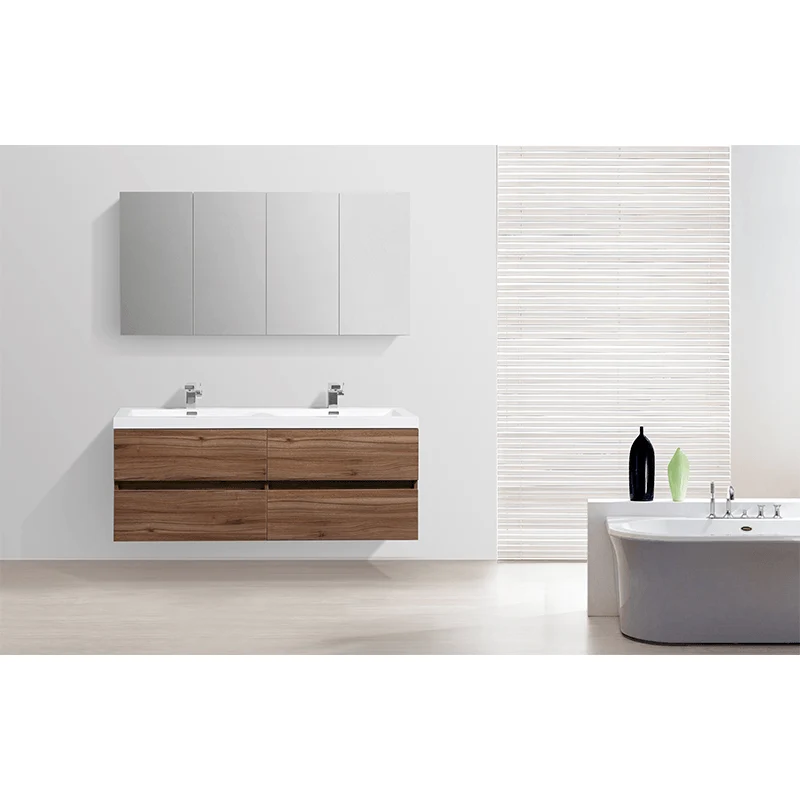 Spiegelschrank Bad, 144 cm, montiert, Nussbaum, SIENA