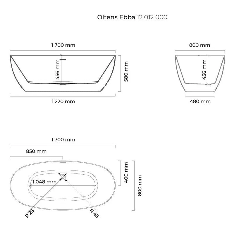 OLTENS Ebba freistehende Badewanne oval 170 x 80 cm