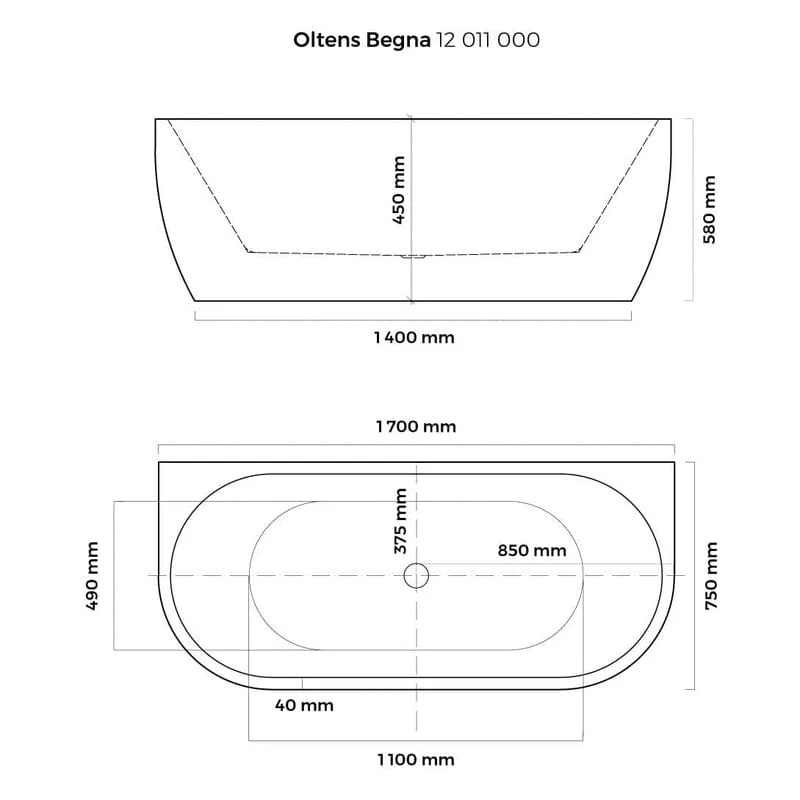 OLTENS Begna freistehende Badewanne oval 170 x 75 cm