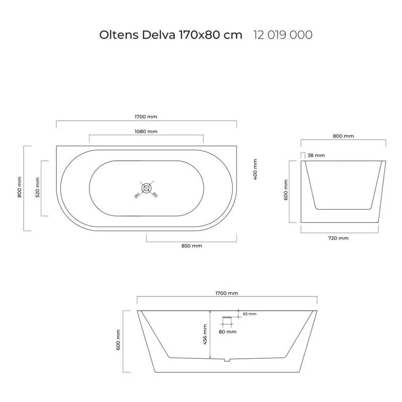 OLTENS Delva wandmontierte Badewanne oval