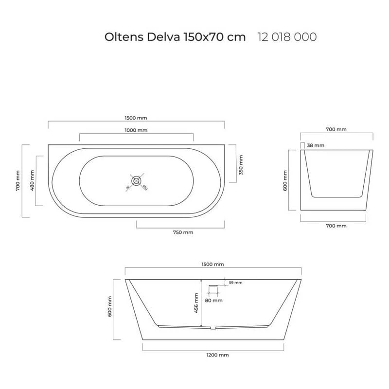 OLTENS Delva wandmontierte Badewanne oval