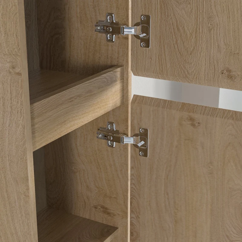Badmeubelset AVALON 80 cm - Met Kolomkast - Licht Eiken - Wastafel Zwart