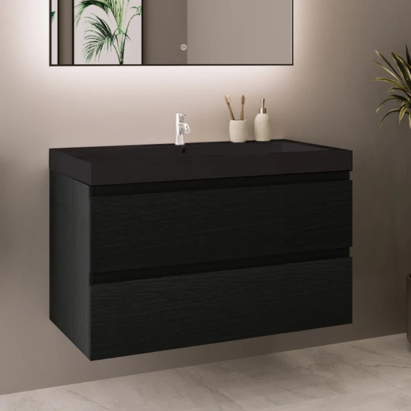 MONACO Zwart Eiken - Wastafel Zwart - 80cm