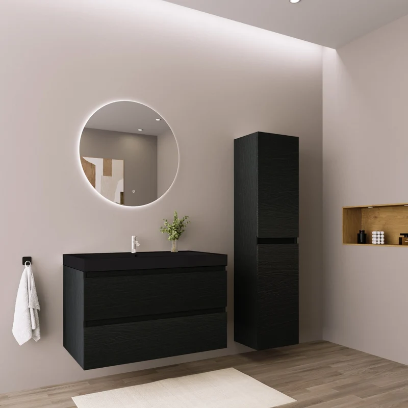MONACO Zwart Eiken - Wastafel Zwart - 80cm