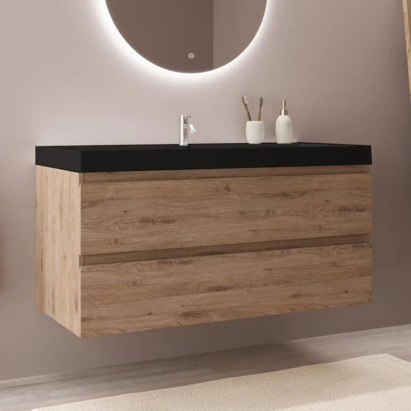 MONACO Licht Eiken - Wastafel Zwart - 100cm