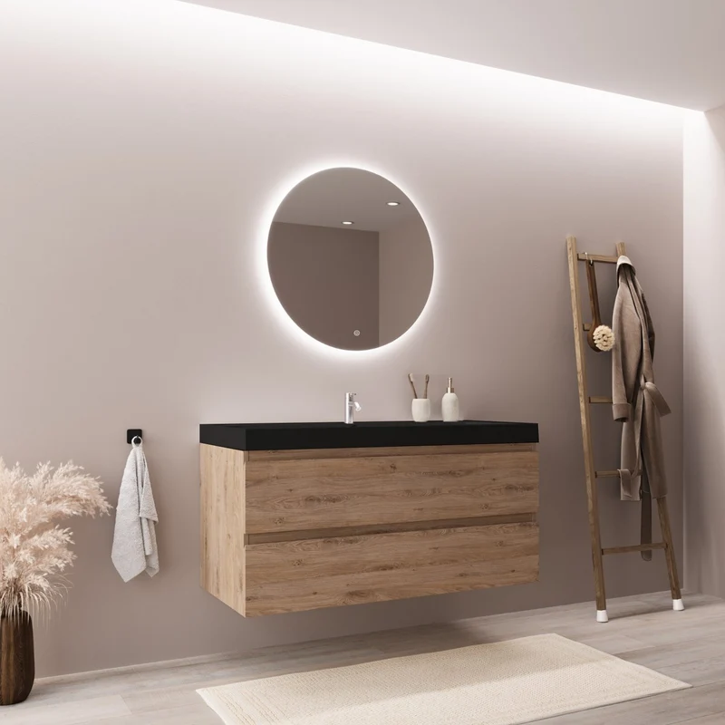 MONACO Licht Eiken - Wastafel Zwart - 100cm