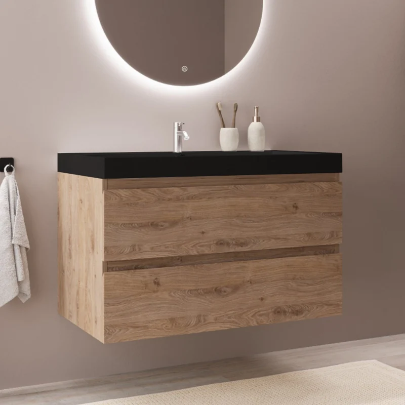 MONACO Licht Eiken - Wastafel Zwart - 80cm