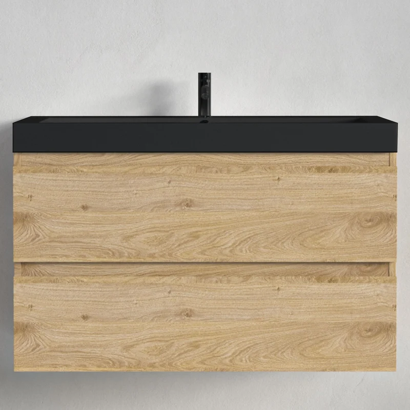 MONACO Licht Eiken - Wastafel Zwart - 80cm