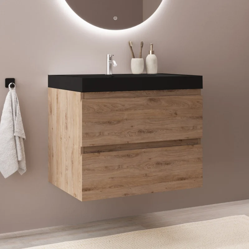MONACO Licht Eiken - Wastafel Zwart - 60cm
