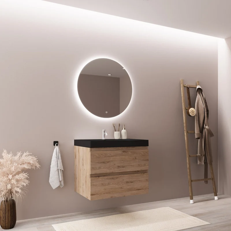 MONACO Licht Eiken - Wastafel Zwart - 60cm
