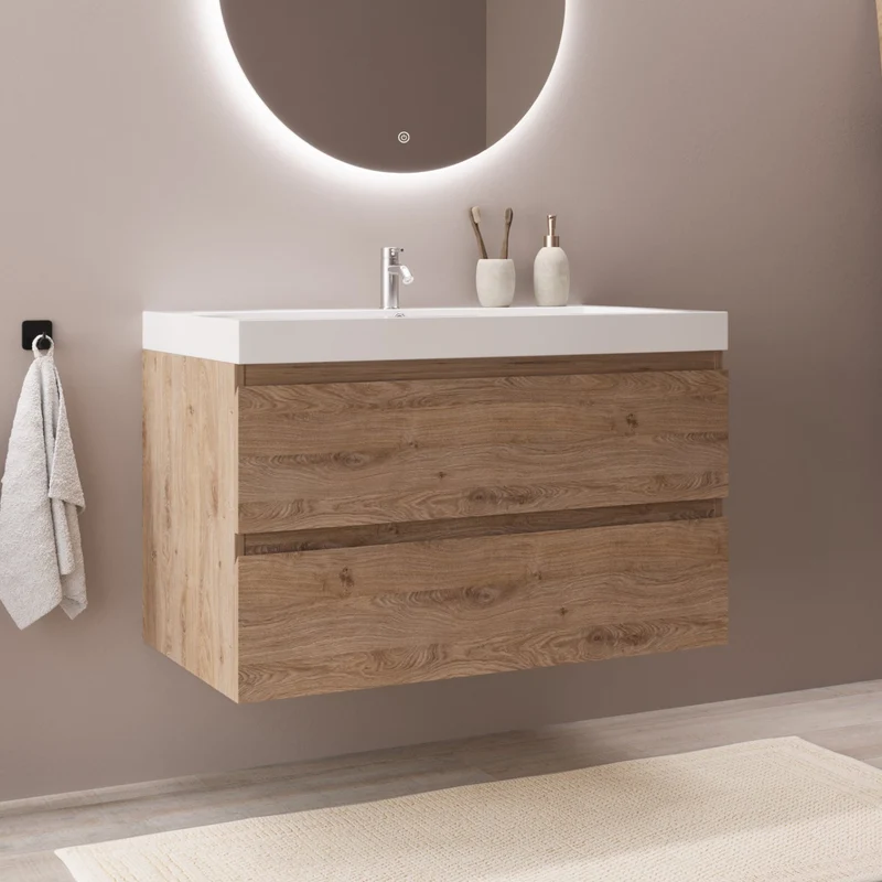MONACO Licht Eiken - Wastafel Wit - 80cm