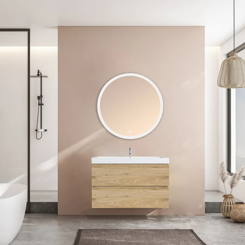 MONACO Licht Eiken - Wastafel Wit - 80cm