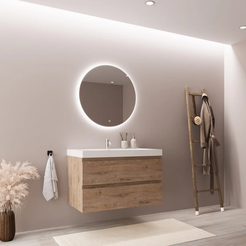 MONACO Licht Eiken - Wastafel Wit - 80cm