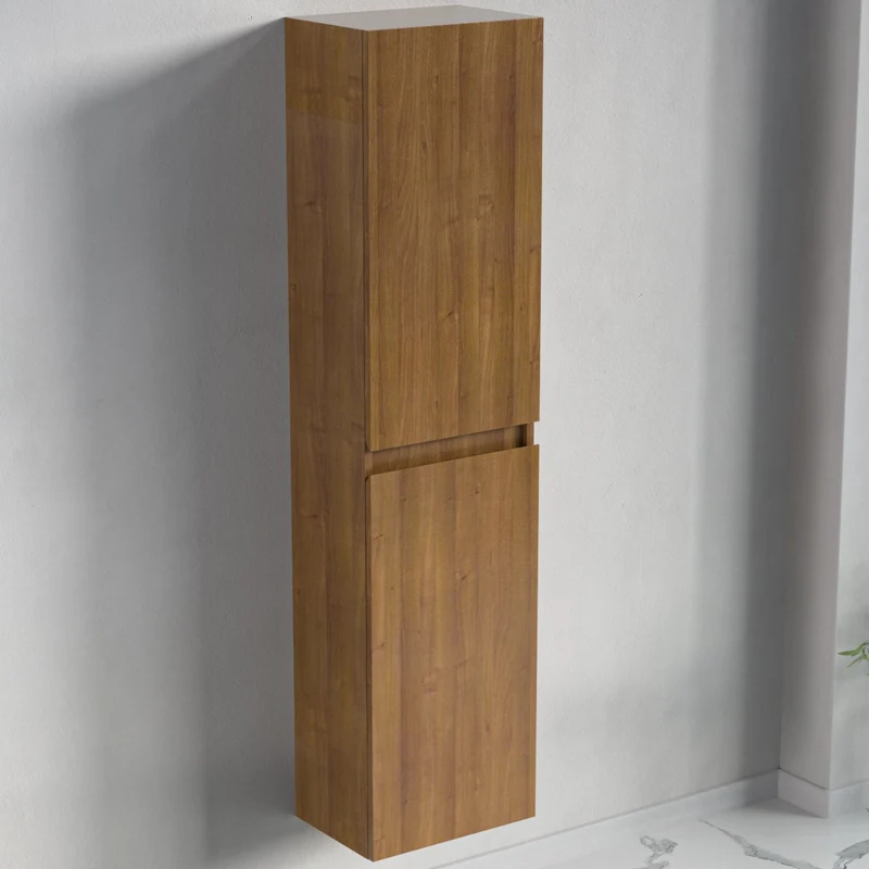 Badmeubelset AVALON 80 cm - Met Kolomkast - Warm Eiken - Wastafel Zwart