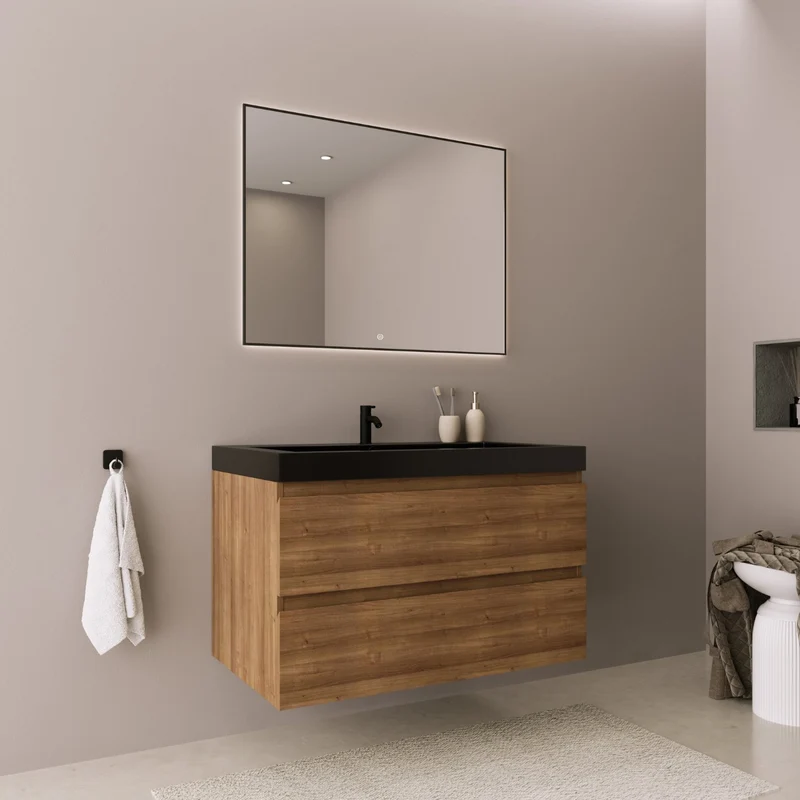 MONACO Warm Eiken - Wastafel Zwart - 80cm