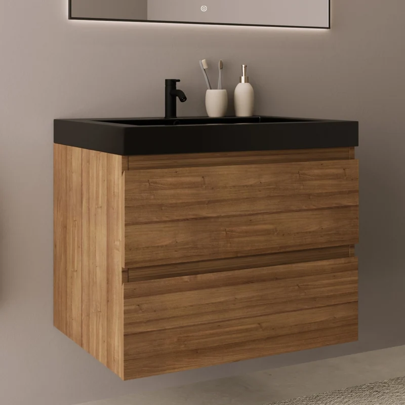 MONACO Warm Eiken - Wastafel Zwart - 60cm