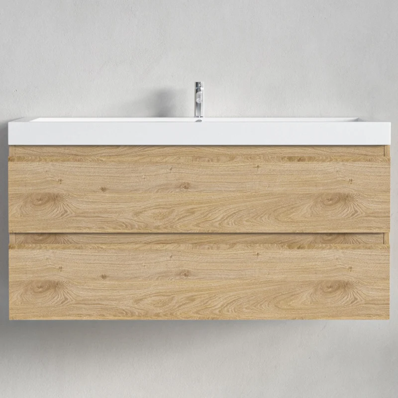 Badmeubelset AVALON 100 cm - Met Kolomkast - Licht Eiken - Wastafel Wit
